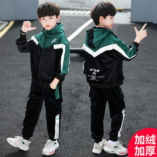 儿童运动服中大童加绒加厚两件套 2025新款 日本无印mu男童套装 冬装