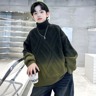高领中大童儿童男孩秋冬款 冬装 渐 2025新款 日本无印mu男童毛衣冬季