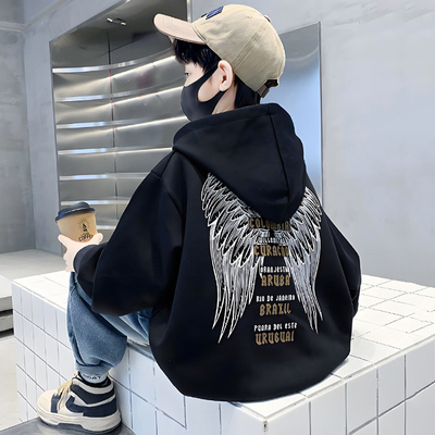 日本无印mu男童加绒卫衣2025新款儿童连帽上衣中大童痞帅气男孩炸