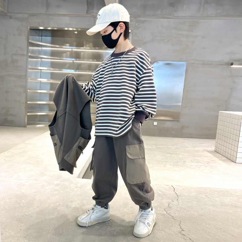 日本无印mu男童秋装套装2025新款中大儿童秋季卫衣三件套男孩帅气