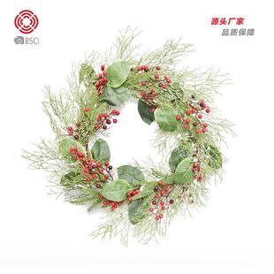 饰品红果白叶草圣诞花环商场酒店门窗挂饰 亚马逊圣诞节装