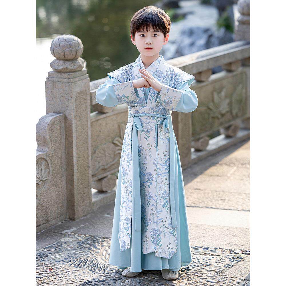汉服男童2026春秋短袖儿童唐装中国风帅气书生国学古装男孩演出服