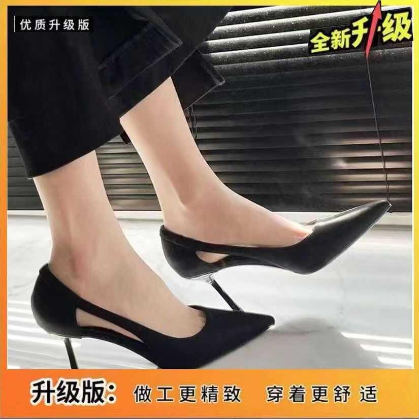 億尔康法式浅口高跟鞋女2025春秋新款尖头细跟气质凉鞋白色单鞋女