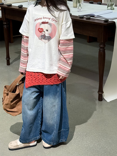 新款 韩版 2025秋季 子 儿童洋气百搭休闲裤 女童牛仔裤 甜甜家 阔腿裤