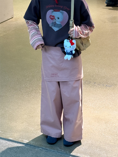 长裤 甜甜家 棉布直筒裤 女童假两件休闲裤 带屁帘2025春秋儿童韩版