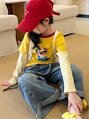 T恤春装 甜甜家 女童假两件拼接卡通长袖 儿童洋气休闲韩系圆领上衣