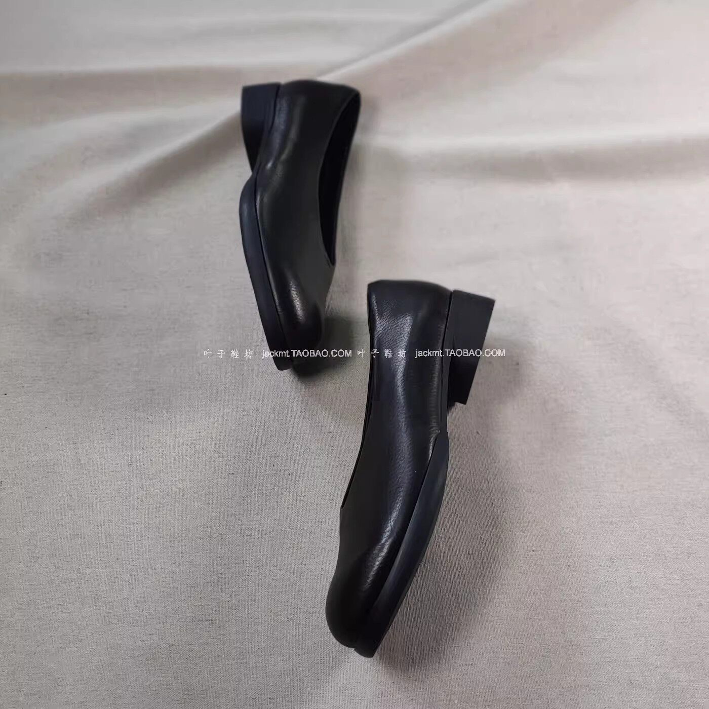 纯原!太舒服~法式干练百搭 里外全牛皮黑色工作鞋粗跟鞋大码女鞋