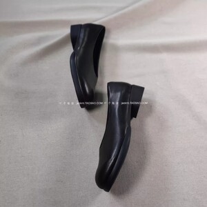 纯原！太舒服~法式干练百搭 里外全牛皮黑色工作鞋粗跟鞋大码女鞋