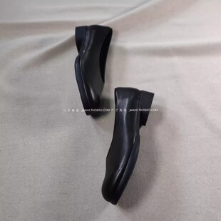 纯原！太舒服~法式干练百搭 里外全牛皮黑色工作鞋粗跟鞋大码女鞋