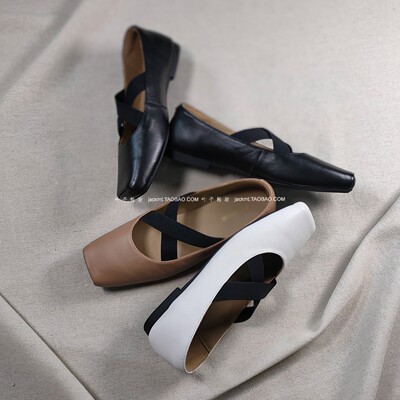 纯原！无法取代舒适~巨软复古别致交叉带修脚显瘦平跟真皮芭蕾鞋