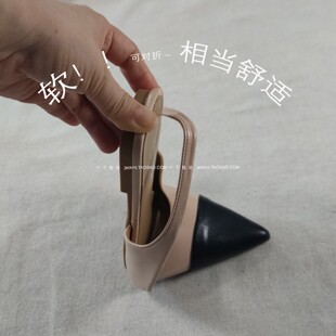 纯原 仙女风 时髦有型装脚显瘦 出口单尖头裸拼色平跟穆勒凉鞋女