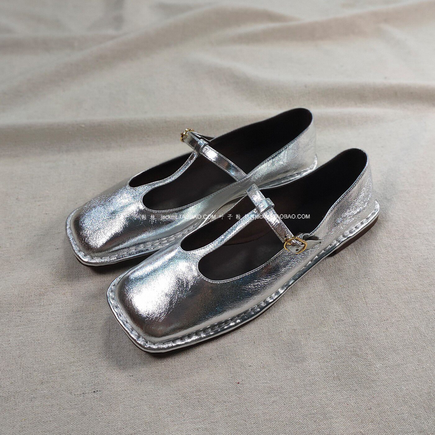纯原！牛货~上脚超软 舒适英伦 银色小羊皮T字芭蕾舞鞋玛丽珍 女