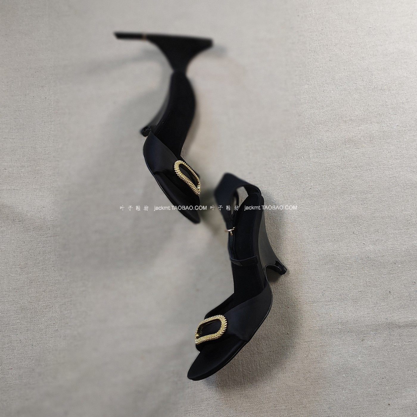 仅4对~牛货！纯原一字带真丝黑色时髦洋气欧美风锥跟真皮气质凉鞋,女鞋,一字带凉鞋,淘宝优惠券,粉丝福利购,淘宝优惠卷
