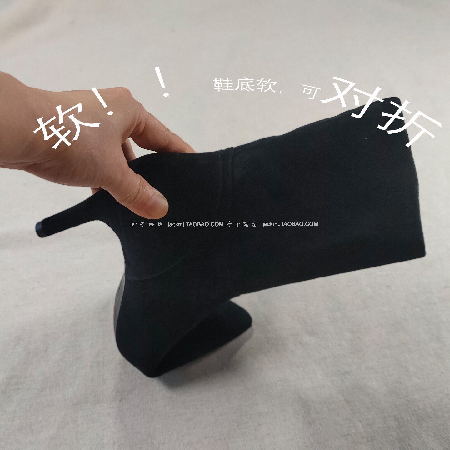 纯原!稳如平地美 可奔跑软垫高跟短靴 百搭黑色工作鞋真皮短靴女