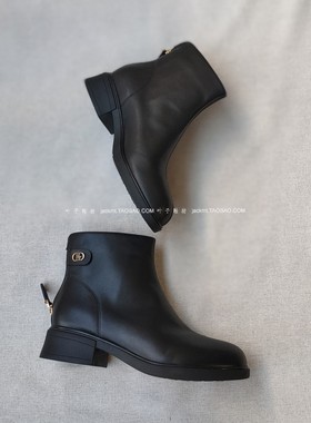 纯原！反季买更划算~洋气百搭黑色拉链短靴女真皮粗跟瘦瘦 梨花靴