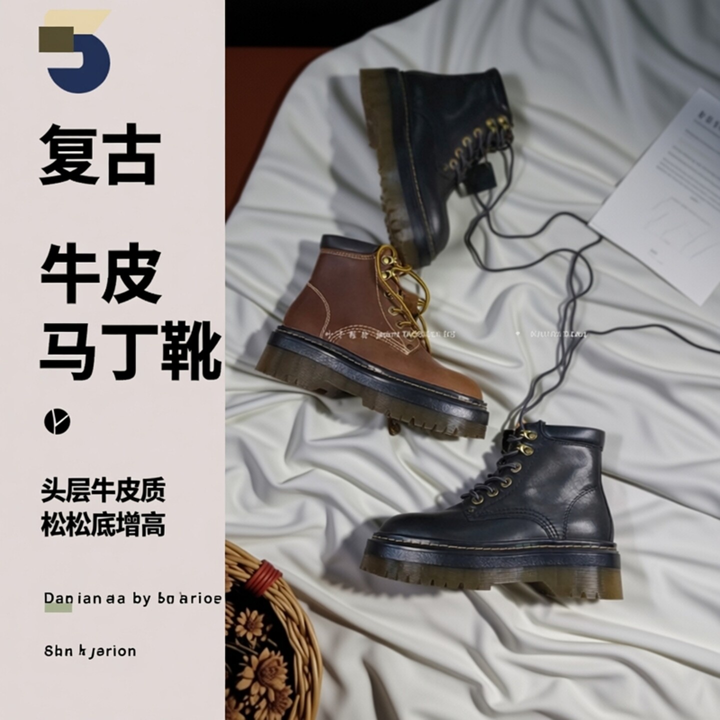 纯原！超值清仓福利~牛皮复古擦色马丁靴增高显瘦黑棕色户外 短靴