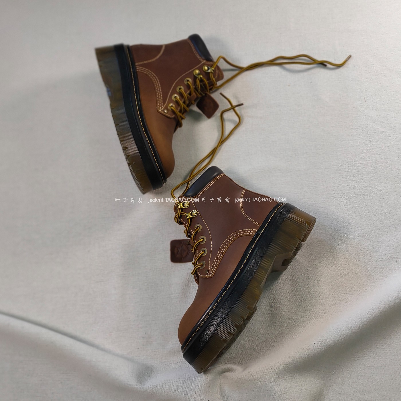 纯原!2025冬新款牛皮 洋气棕色粗跟短靴裸靴真皮加绒马丁靴子 女