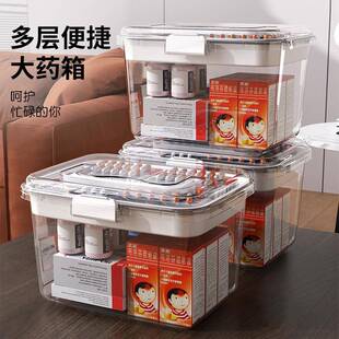 医药箱大容量药物收纳盒透明分类急救药盒 家用便携药箱家庭装