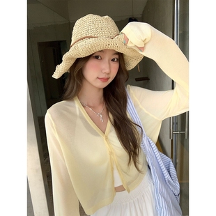 女2025新款 HM夏季 针织防晒开衫 甜美短款 独特绝美温柔小上衣 长袖