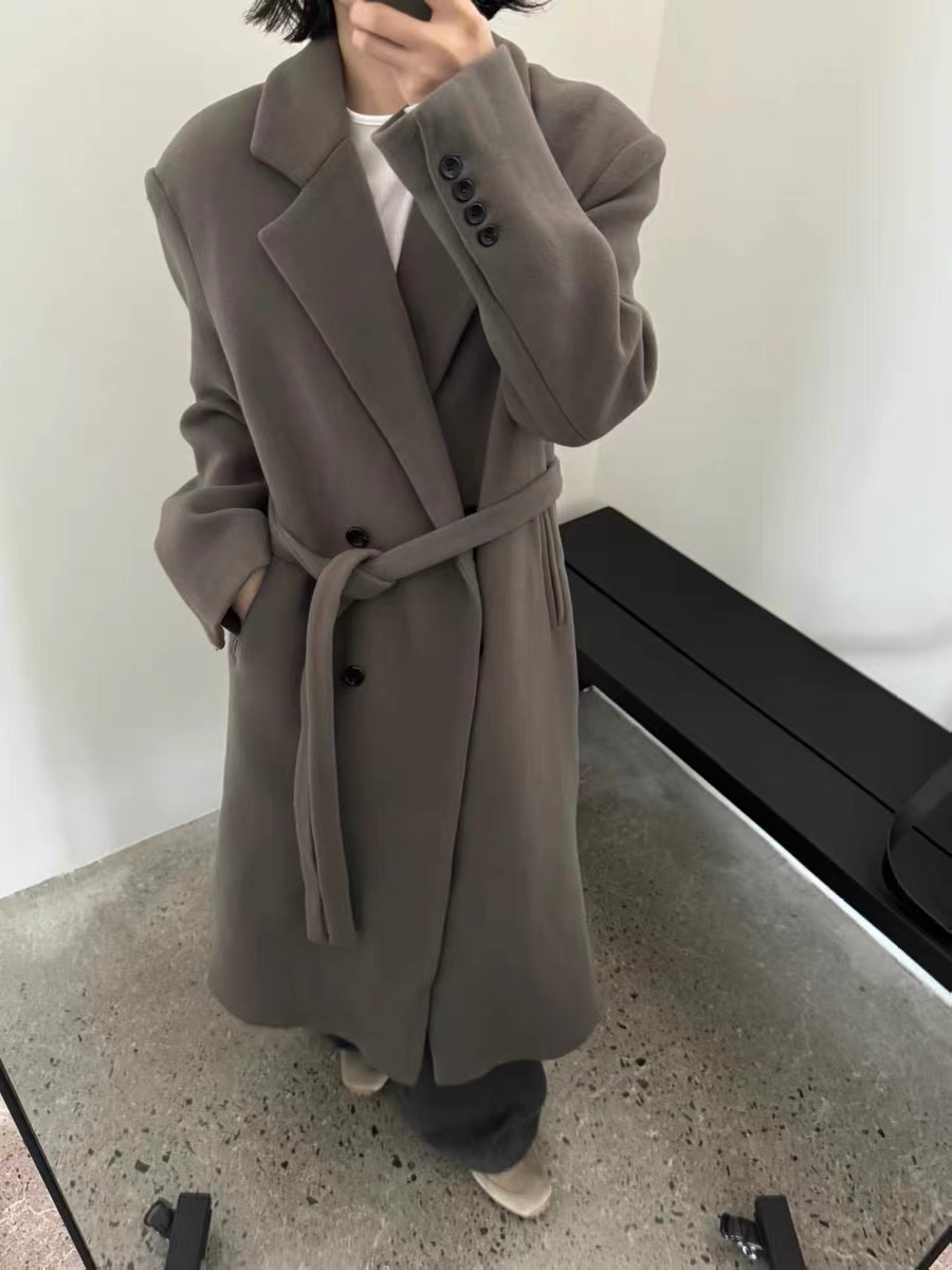 FP秋冬！经典枪驳领 纸片人显薄 双面羊毛腰带大衣轻暖外套