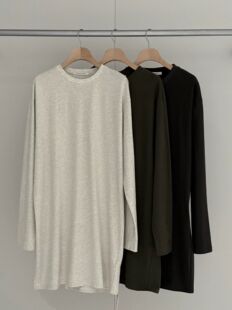 T恤裙 长袖 慵懒松弛遮肉显瘦上衣女 纯色圆领宽松长款 FP高品