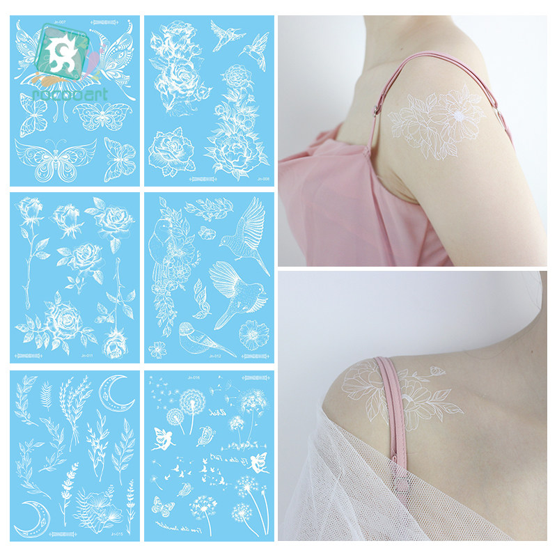 6大张包邮 白色纹身贴简约素雅花星星肩膀锁骨颈部小清新防水女款
