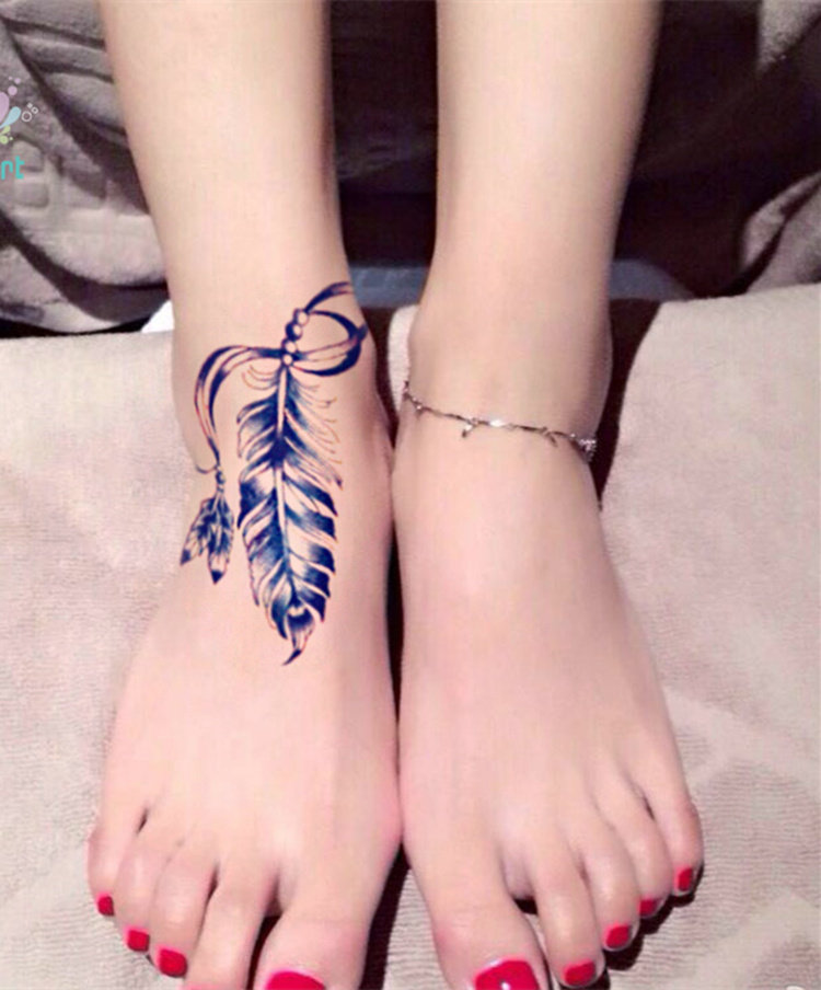 满10元包邮翎羽之美 柔美丝带绑带羽毛 防水彩色纹身贴纸男女遮疤