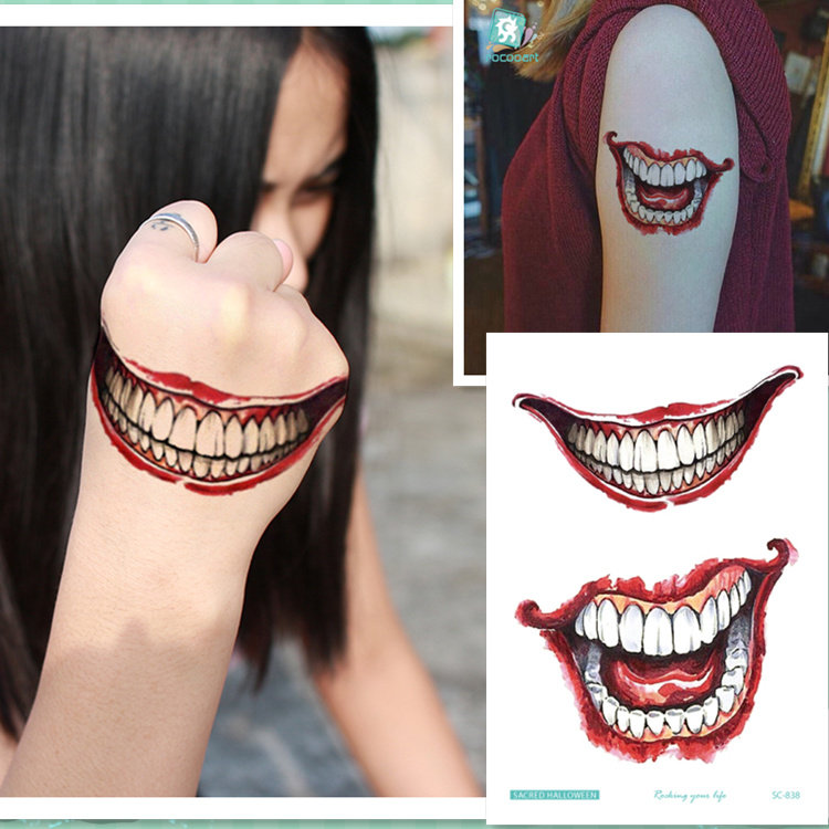 满10元包邮 万圣节贴纸 露牙齿恐怖大血嘴巴 防水纹身贴纸男女