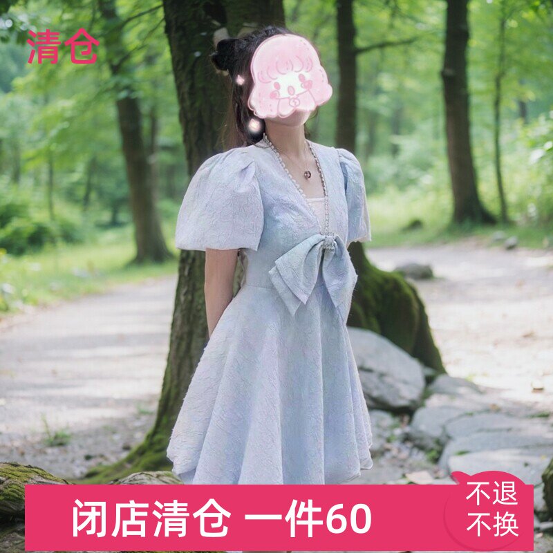 映氏ins女装夏款421260214蝴蝶结甜美连衣裙法式可换尺码