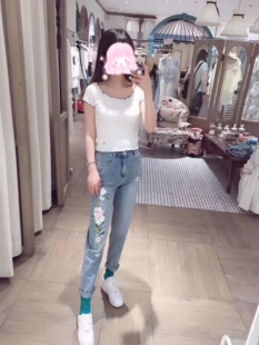 映氏ins女装专柜2020夏420241697高腰刺绣印花牛仔裤899