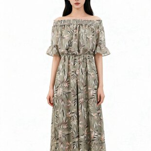 Vero Moda度假风一字领高腰七分连体裤|317244525
