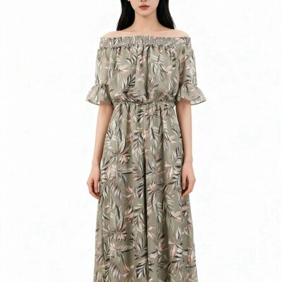 Vero Moda度假风一字领高腰七分连体裤|317244525