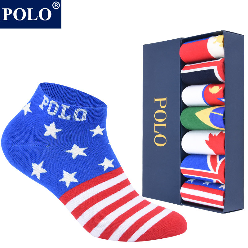 polo袜子男运动防臭国旗袜秋冬夏季休闲防臭吸汗透气短筒时尚棉袜
