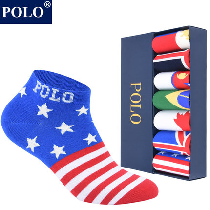 polo袜子男运动防臭国旗袜秋冬夏季休闲防臭吸汗透气短筒时尚棉袜