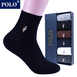 POLO新品纯色袜子男中筒运动秋冬季男棉袜纯棉防臭吸汗黑色商务袜