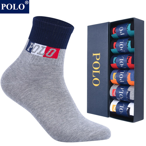 POLO男士夏季纯棉透气无骨中筒袜