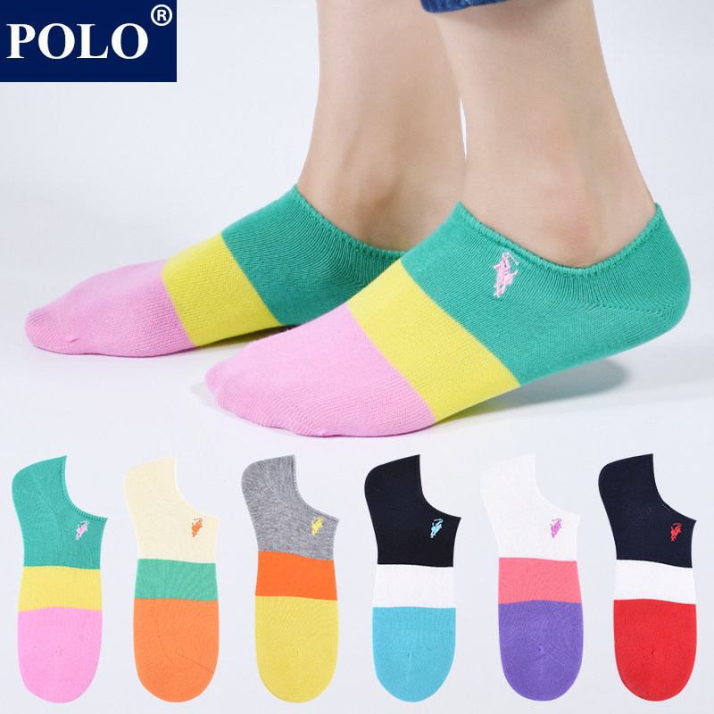 polo袜子女糖果色短袜春夏季纯棉薄款条纹防臭吸汗隐形浅口船袜潮