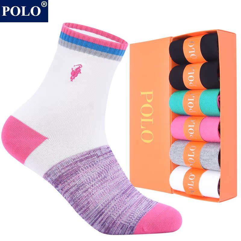 polo袜子女款秋冬纯棉中筒袜防臭吸汗无骨糖果色百搭运动棉袜礼盒