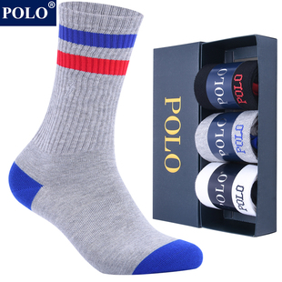 无骨条纹高筒袜 厚款 polo袜子男冬季 长筒棉袜防臭吸汗运动保暖个性