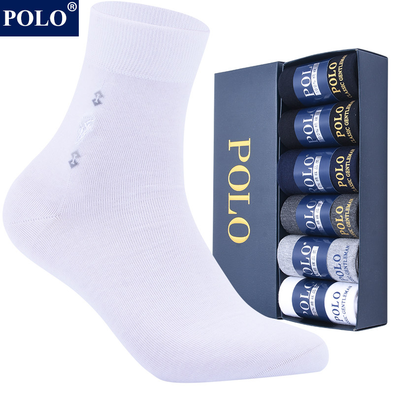 polo袜子男商务中筒袜秋冬款中厚高档总裁防臭吸汗全棉皮鞋棉袜