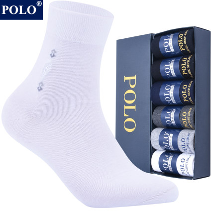 polo袜子男商务中筒袜秋冬款中厚高档总裁防臭吸汗全棉皮鞋棉袜