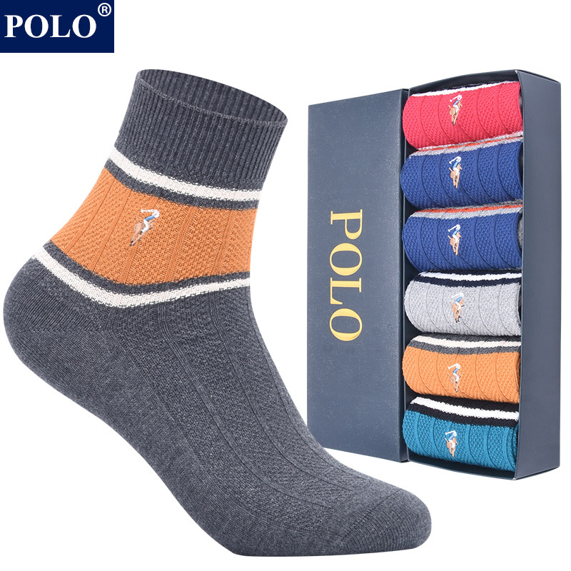 POLO袜子男纯棉中筒袜秋冬季新品防臭吸汗保暖休闲无骨长筒棉袜