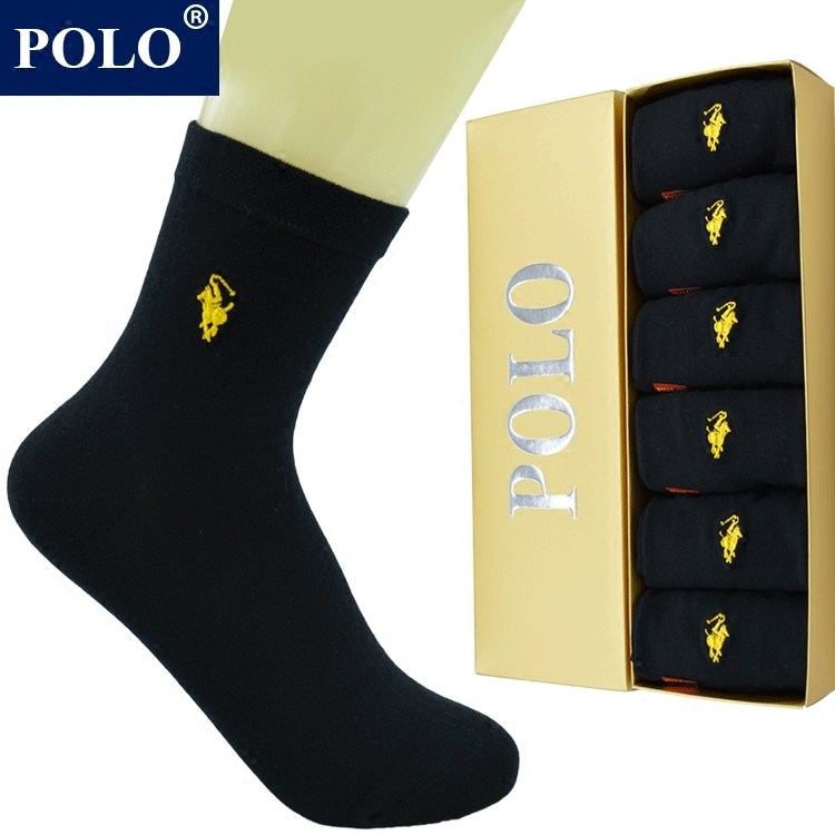 POLO保罗黑色棉袜i子女士防臭四季中筒袜百搭纯棉纯色袜子礼盒装