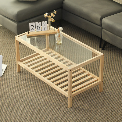 实木极简田园玻璃茶几