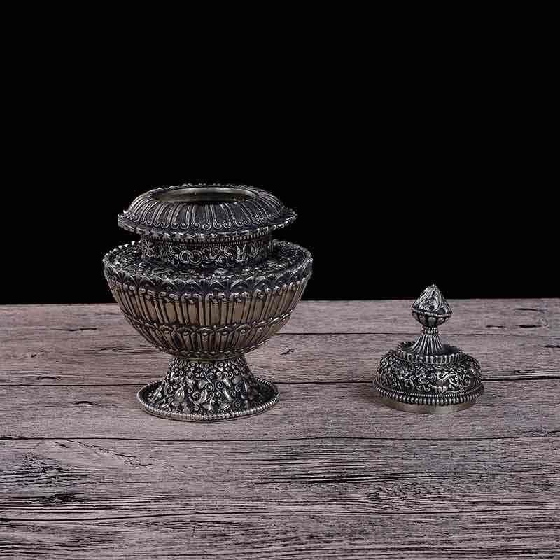 热销法会专用 法器修粮供品摆件西藏用品 纯铜雕花米盒米罐