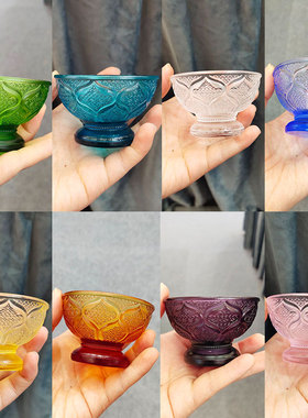 热销琉璃莲花供碗供杯佛具摆件居家客厅佛堂寺庙桌面供奉礼佛净水