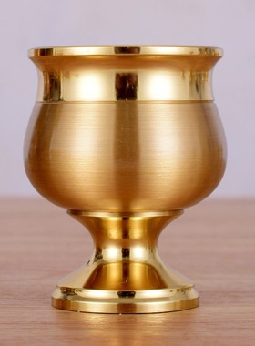 热销财神爷酒杯家用供奉土地关公三杯五杯连座纯黄铜供杯茶杯室内