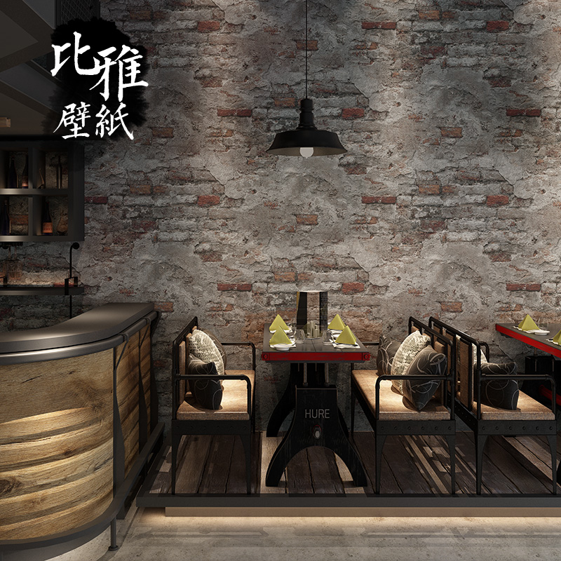 热销复古水泥灰色砖块砖头砖纹墙纸工业风剧本杀仿古餐厅背景壁纸
