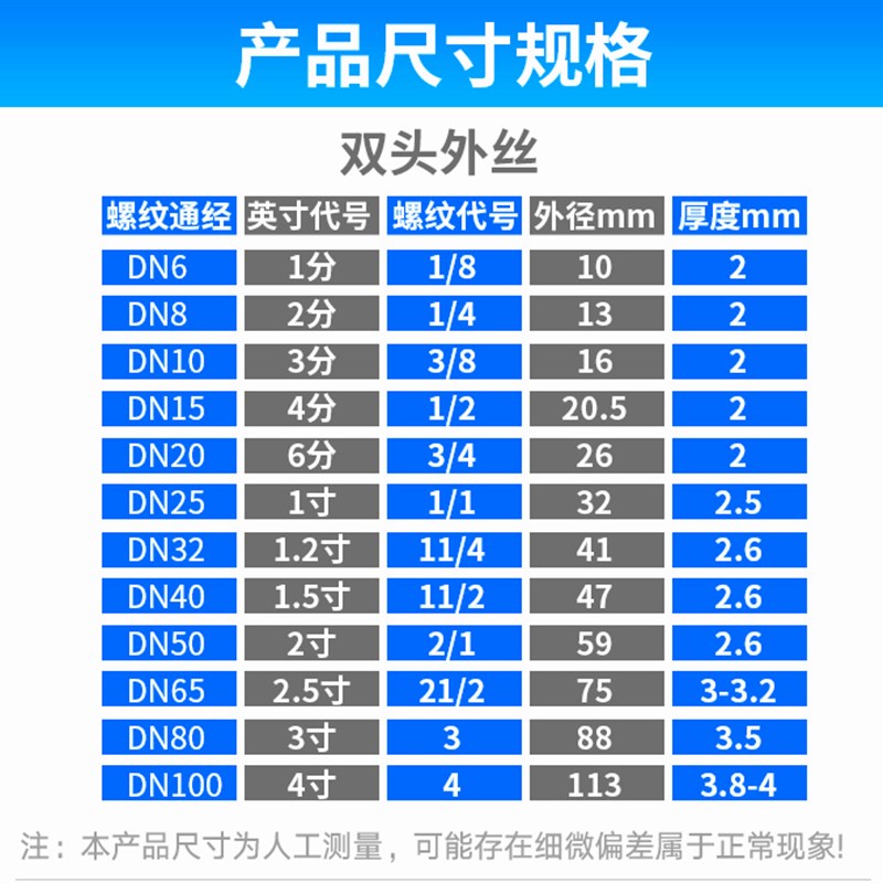 热销304不锈钢加长双头外丝螺纹钢管内接水管配件4 6分1寸延长管1