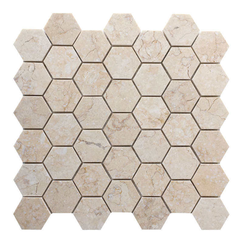 热销米黄色六边形马赛克墙贴石材瓷砖卫生间浴室吧台背景墙大理石